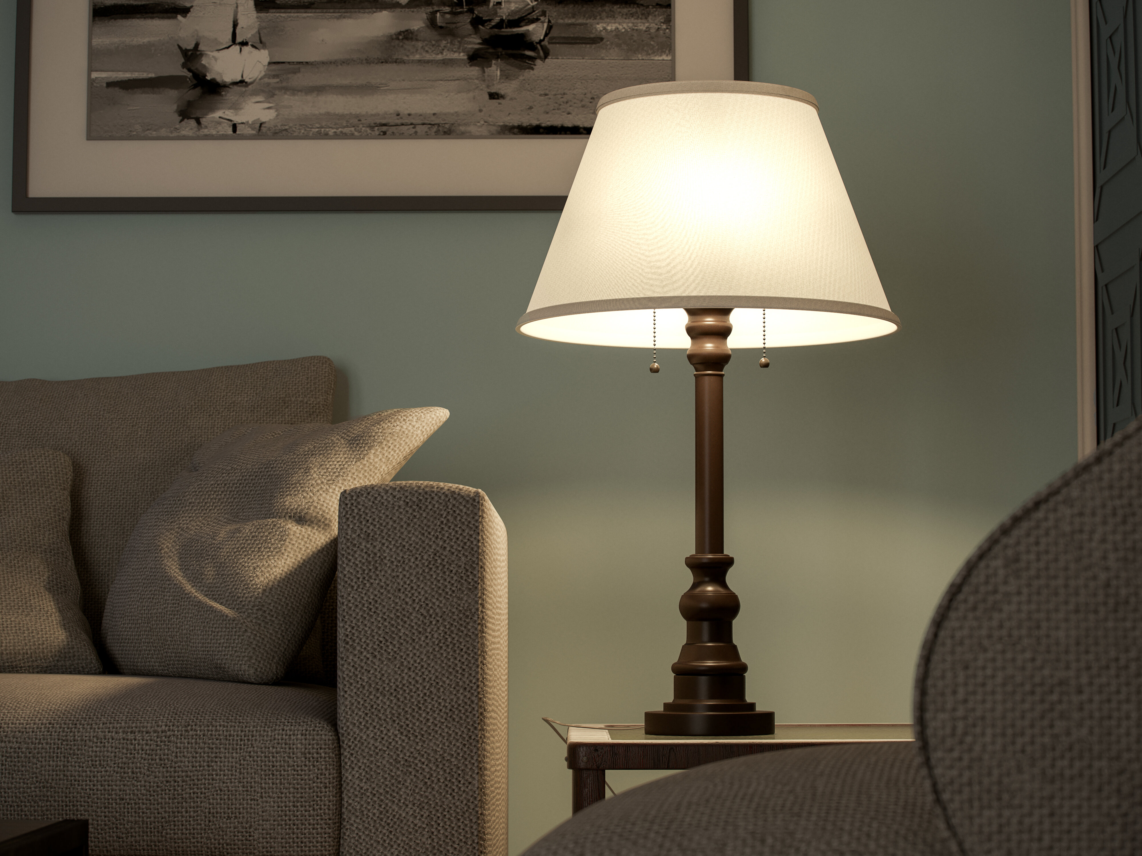 Bedside Lamp With Pull Chain / Oxyura Itl440b22bk 2 Lt Table Lamp Pull